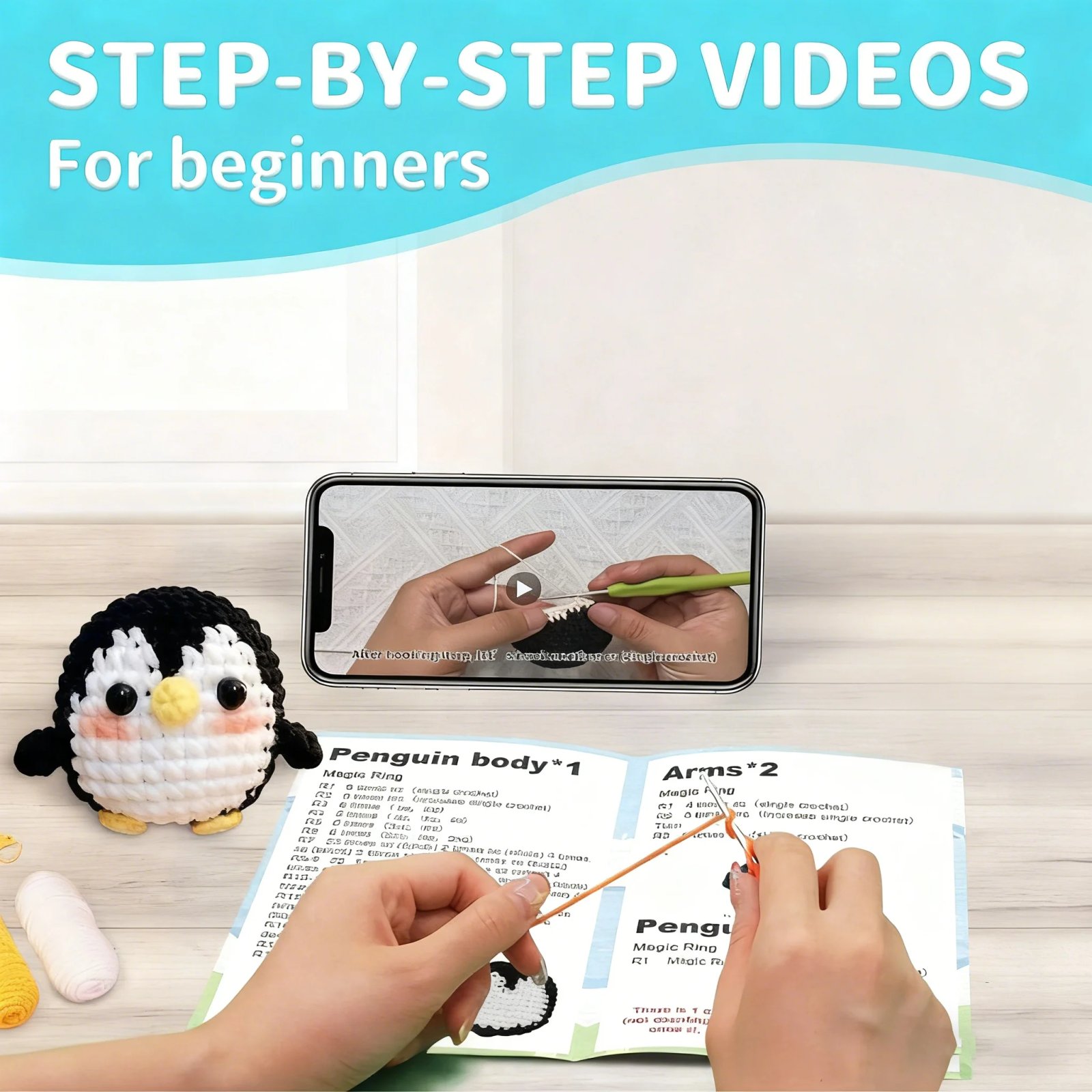 Penguin Crochet Kit, Beginner Crochet Material Pack, Animal Kit, Birthdays and Christmas and Mother's Day Gift, Beginner Crochet