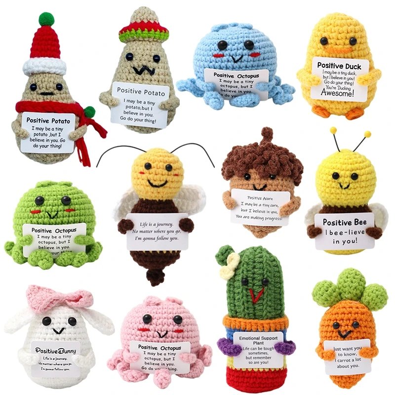 Crochet Doll Finished Crochet Animals Fruit Ornament Cartoon Hand Woven Octopus Frog Ornament Cute Room Decor Desk Decorations - Image 2