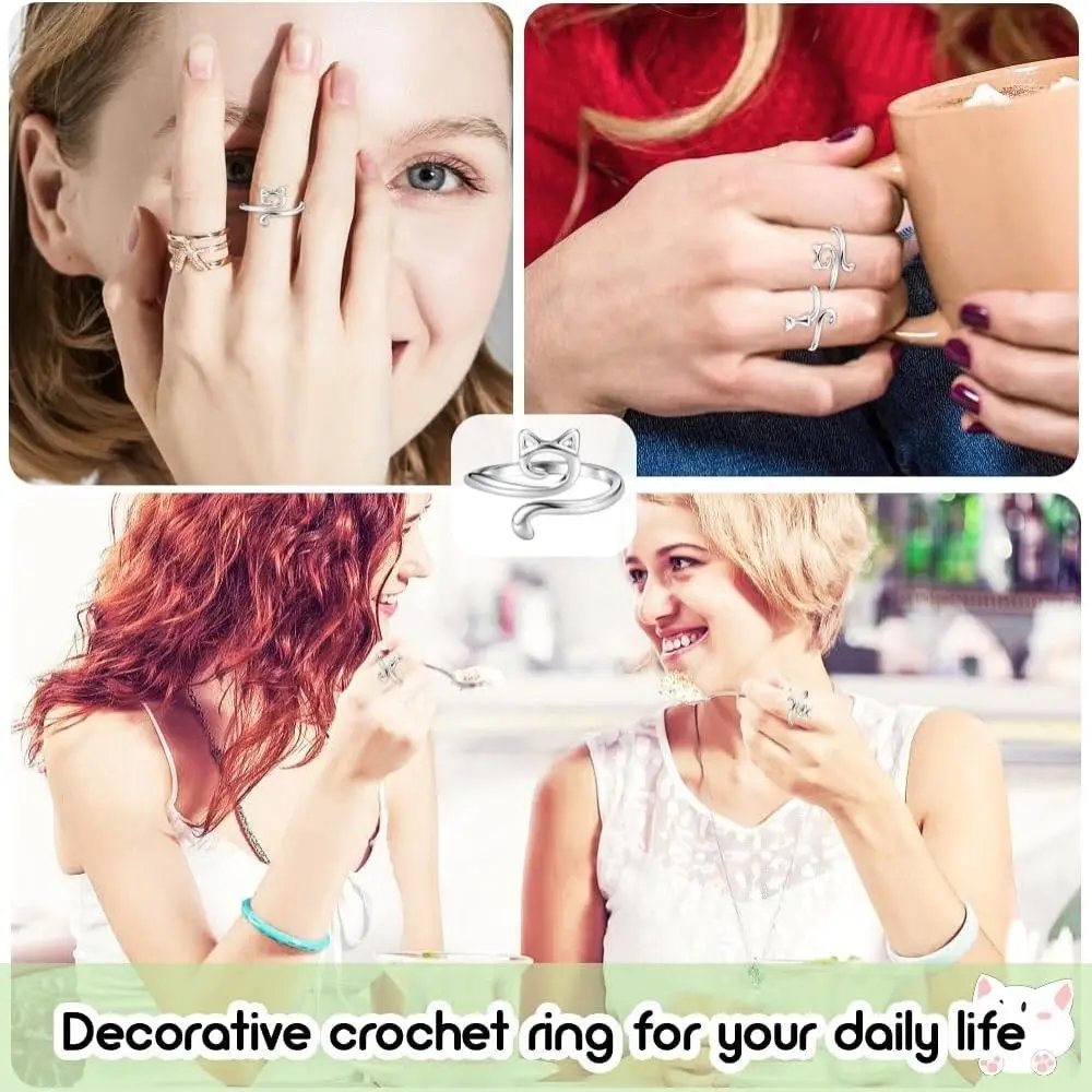 Alloy Crochet Rings Women Adjustable Sewing Accessories Crochet Tension Ring Silver Household Cat Yarn Guide Ring Alloy Crochet Rings Women Adjustable Sewing Accessories Crochet Tension Ring Silver Household Cat Yarn Guide Ring