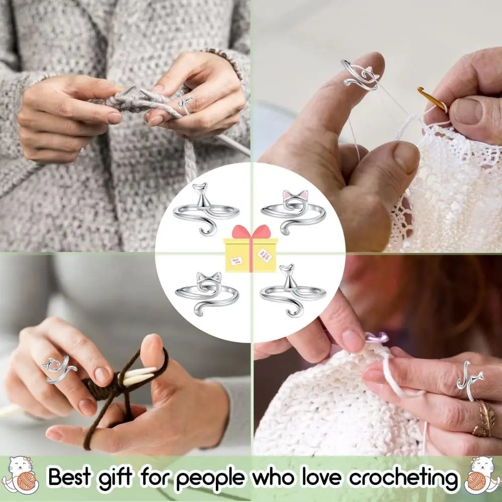Alloy Crochet Rings Women Adjustable Sewing Accessories Crochet Tension Ring Silver Household Cat Yarn Guide Ring Alloy Crochet Rings Women Adjustable Sewing Accessories Crochet Tension Ring Silver Household Cat Yarn Guide Ring