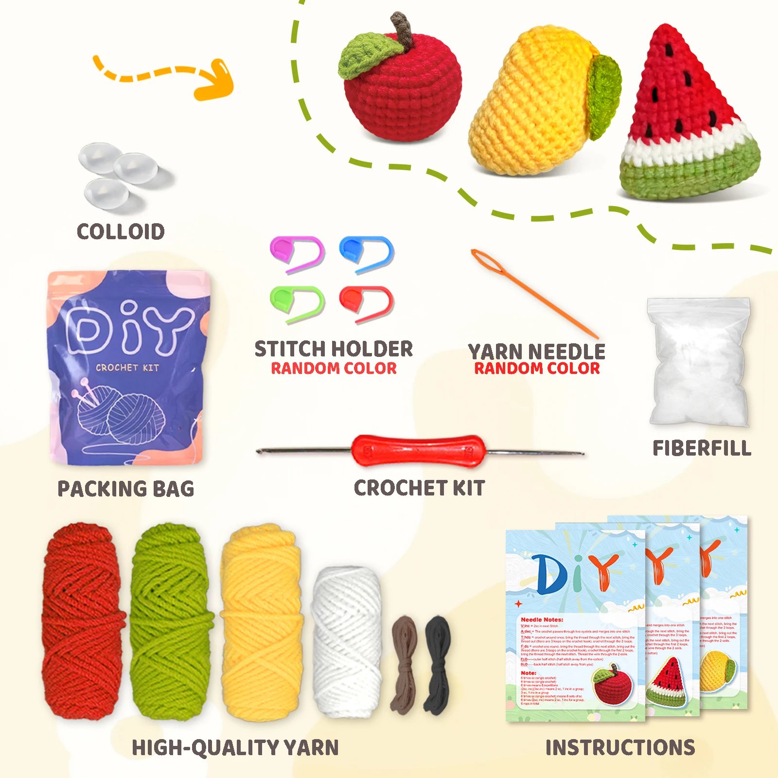 Fruit Crochet Set for Beginners,Include Step-by-Step Video Tutorials(Accessories In Random Color) - Image 4