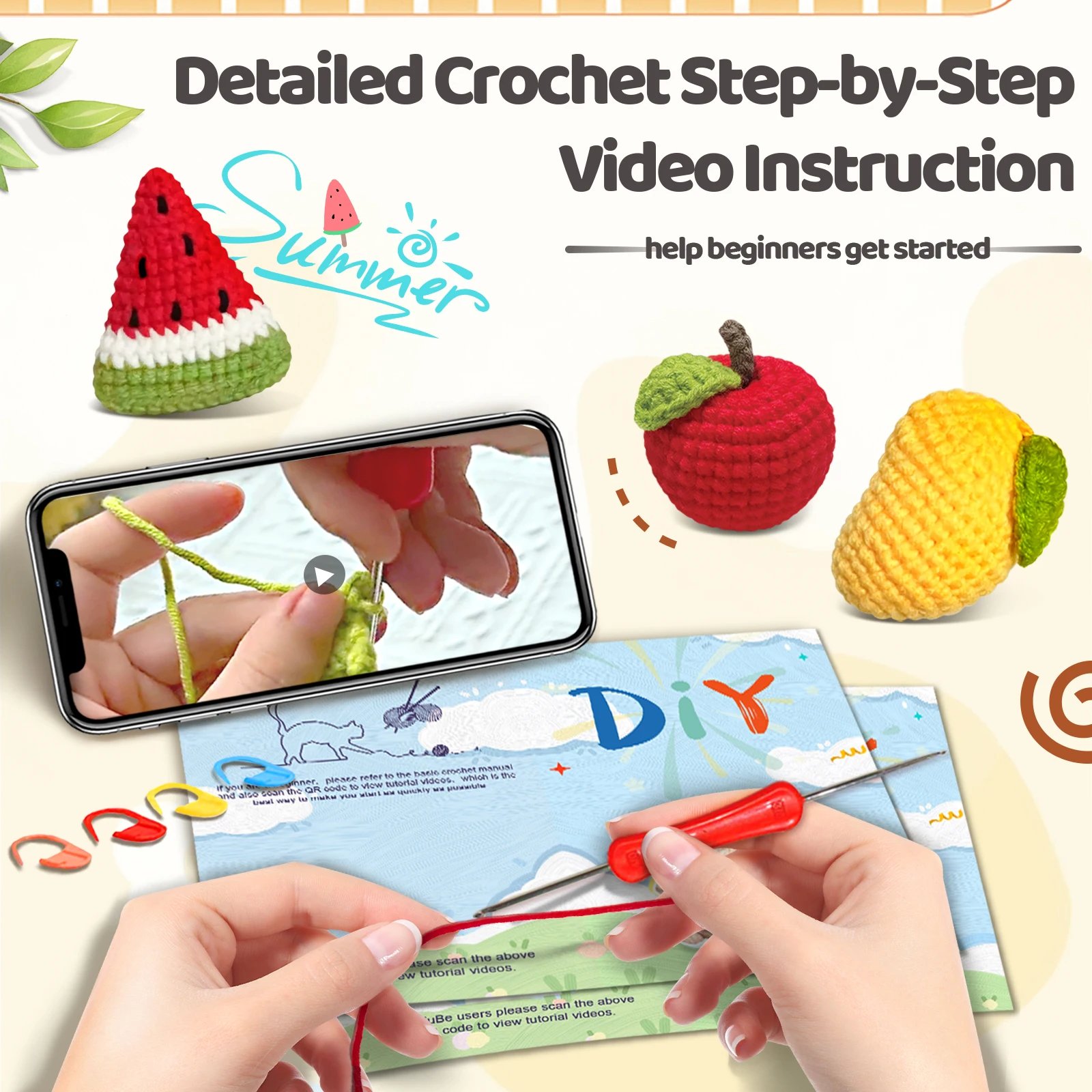 Fruit Crochet Set for Beginners,Include Step-by-Step Video Tutorials(Accessories In Random Color) - Image 3