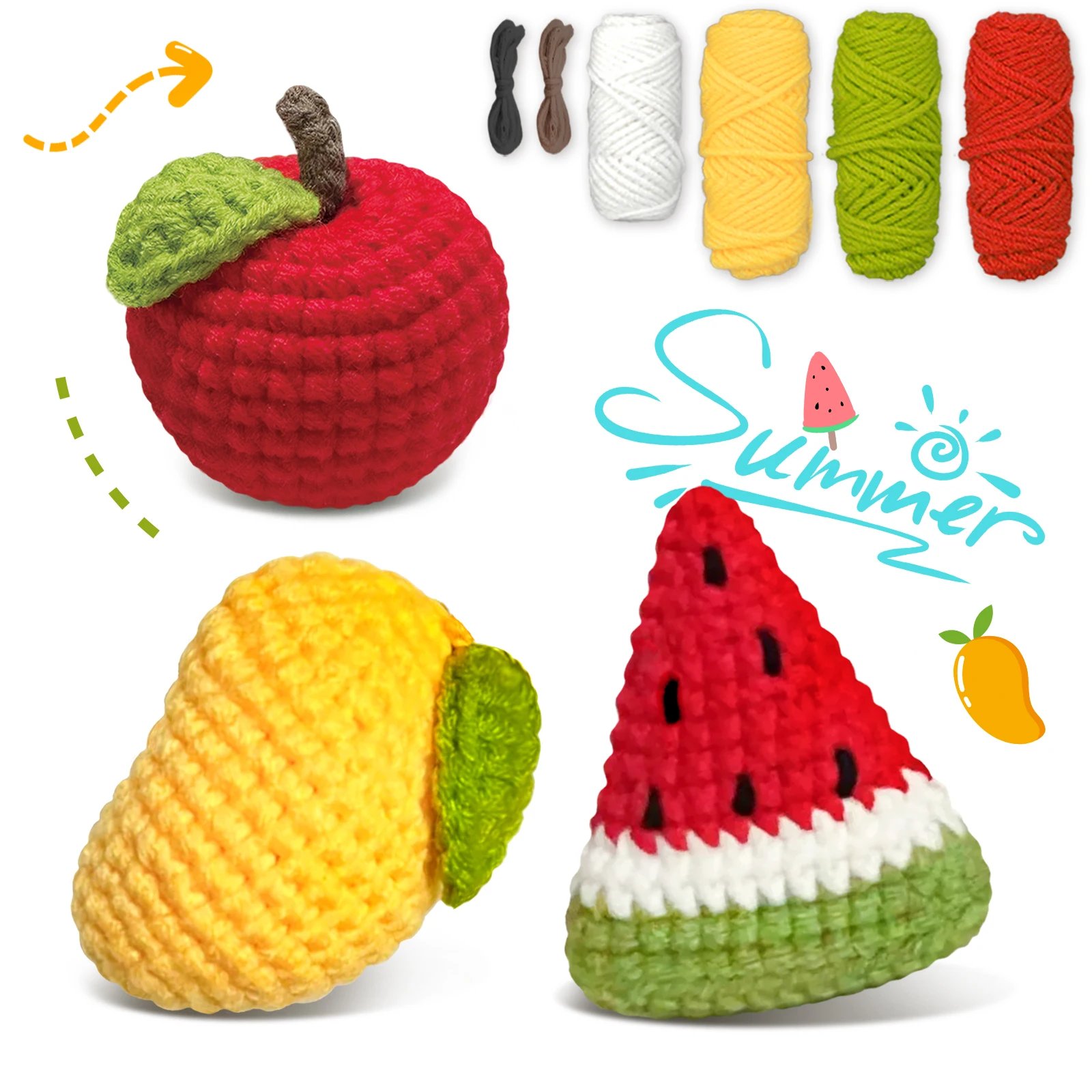 Fruit Crochet Set for Beginners,Include Step-by-Step Video Tutorials(Accessories In Random Color)