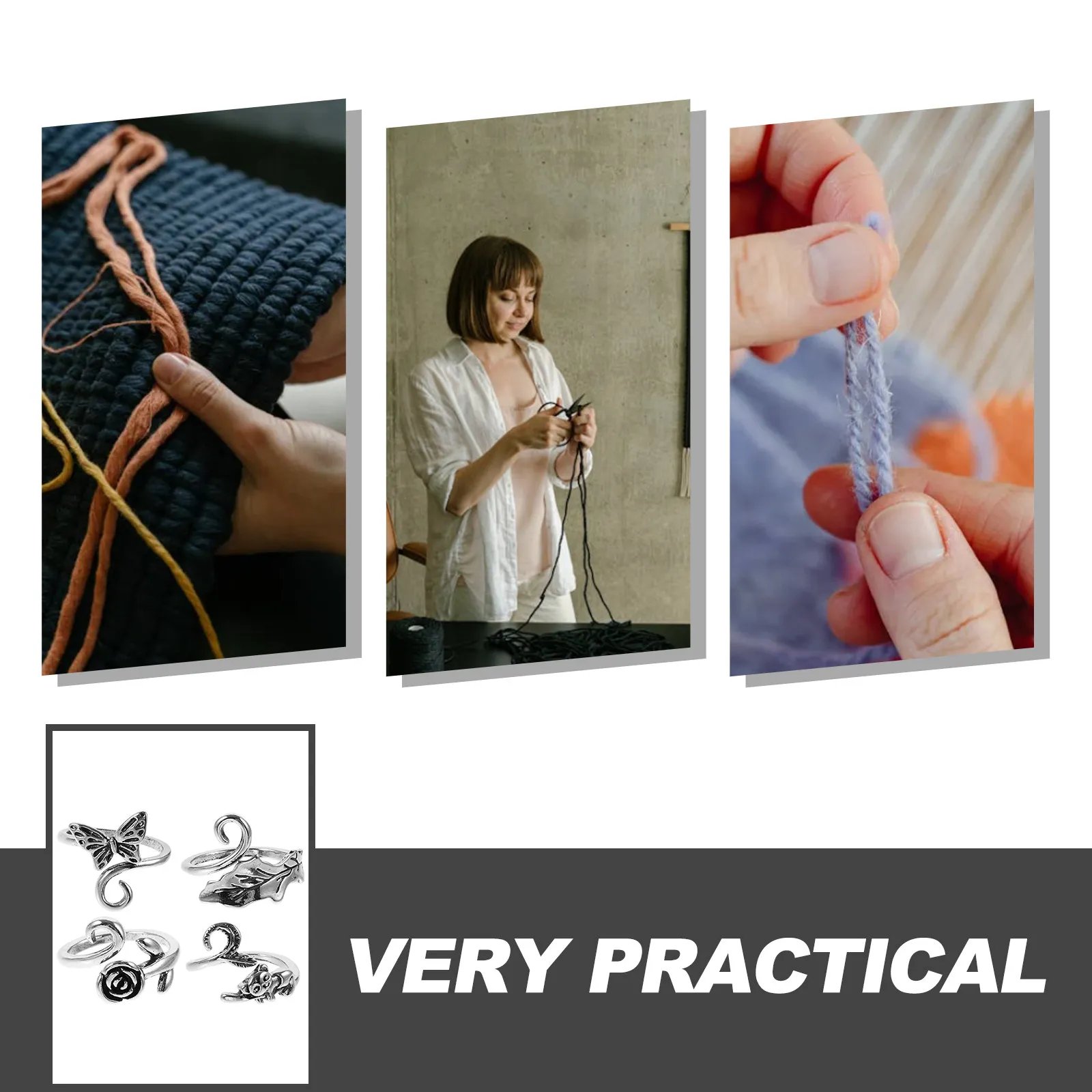 4Pcs Professional Metal Crochet Finger Rings Adjustable Yarn Tension Control Tool for Knitting Crocheting Finger Protection 4Pcs Professional Metal Crochet Finger Rings Adjustable Yarn Tension Control Tool for Knitting Crocheting Finger Protection